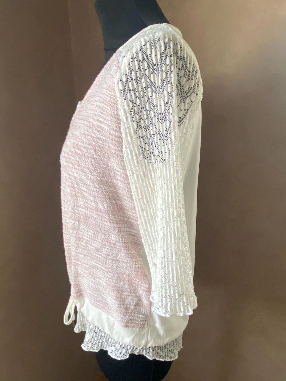 Blusa de doble tejido rosa pálido & blanco BRÉAL T38 – Encaje – photo 6